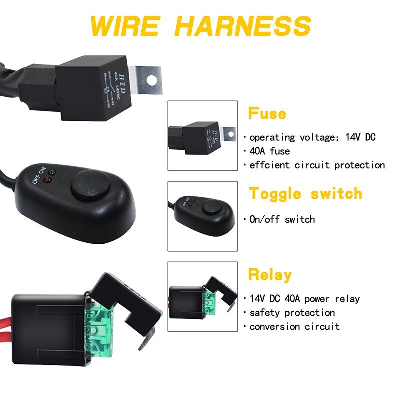 Universal 300W Car High-power Switch Wiring Harness Kit 14AWG Relay Fuse Set wiring harness For Car Work Lights Truck Motorcycle