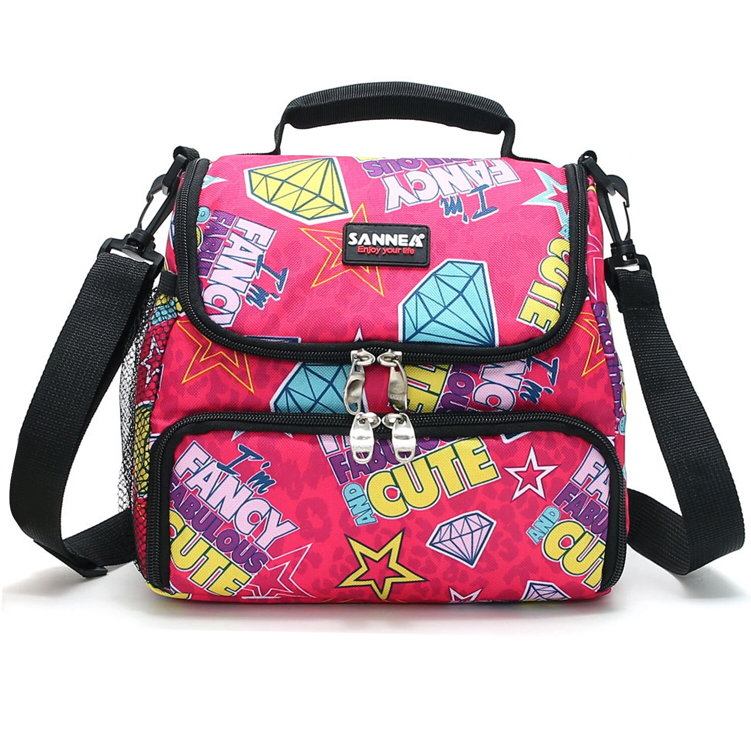 Outdoor Picnic Lunch Bag Lunch Bag for Kids Insulated Lunch Box Snack Box with Strap and Side Mesh Pocket for Boys Girls: Diamond 9.2L