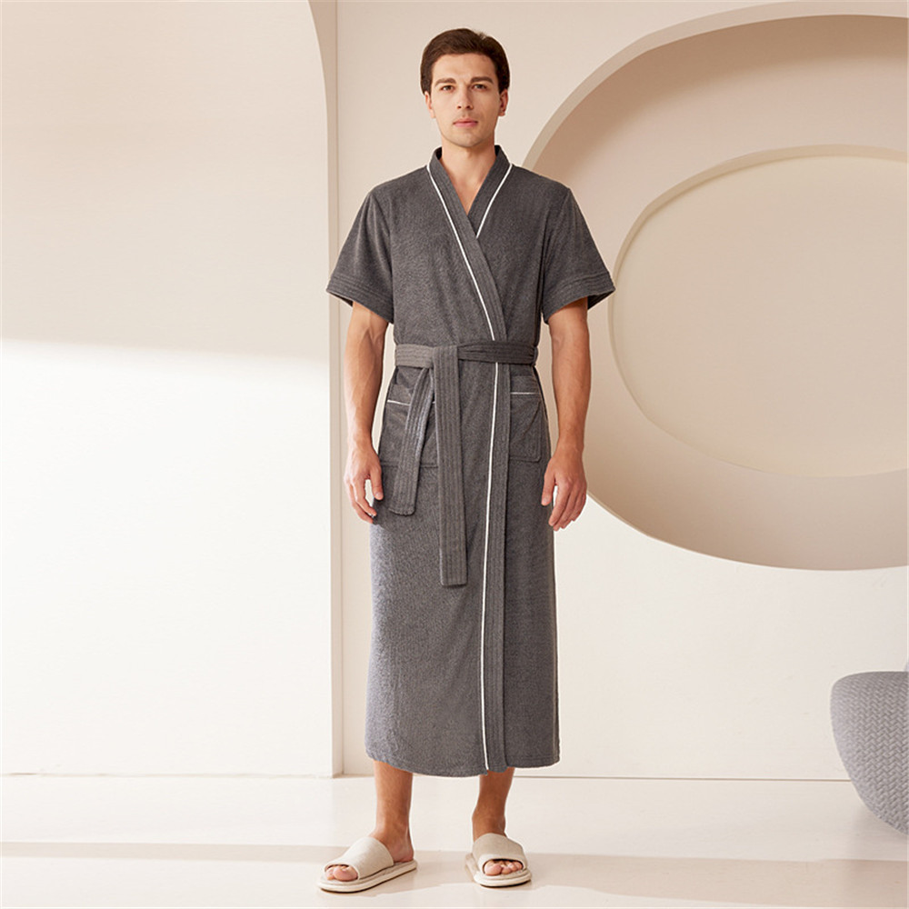 Badekåpe i bomullsfrotté, kortermet nattøy, håndklenattkjole, nattøy, løs, fritidsmorgenkåpe, nattkjole, hjemmeklær: Xl / Blå