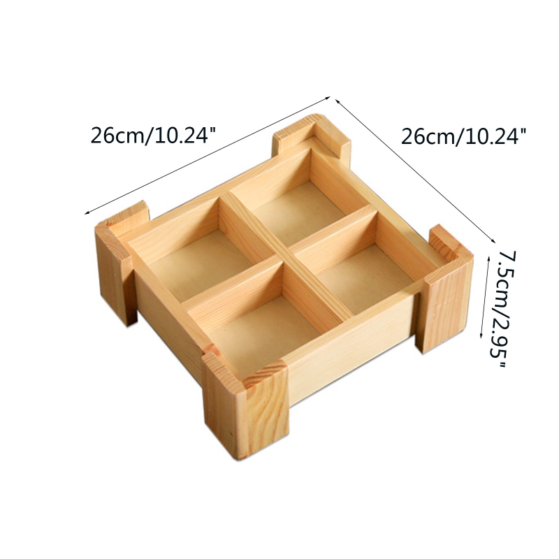 Multi Grid Snack Box Serving Tray Japanese Style Wooden Sushi Plate Candy Dessert Cuisine Storage Container: Wrapped Four grids