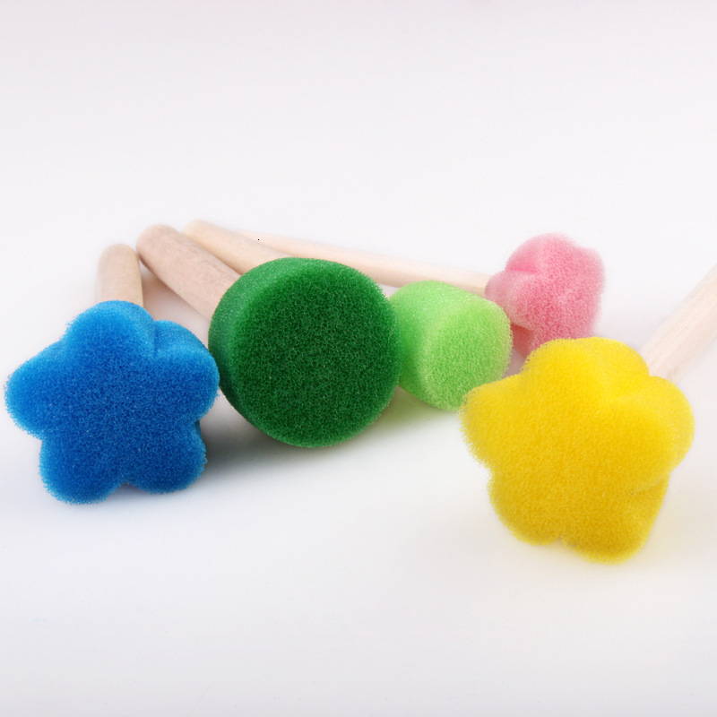 5PCS Children&#39;s DIY Painting Tool Color Mini Sponge Brush Seal Opp Bag Packaging Colorful Sponge Wooden Handle Handmade By Baby