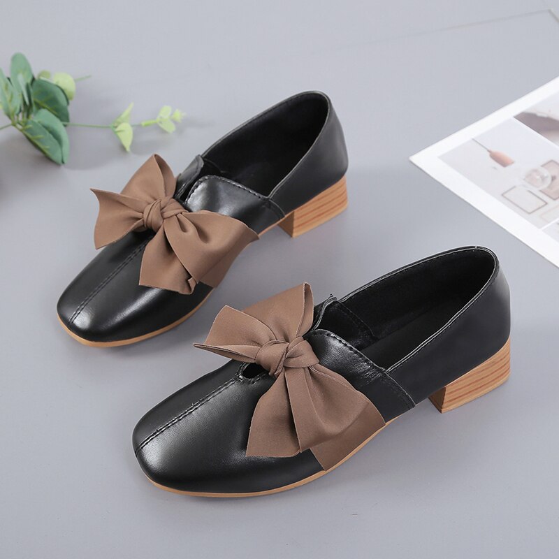 Zapatos informales con lazo para mujer, alpargatas planas de cuero, zapatos estilo oxford para dama, tacones cuadrados a la , sin cordones