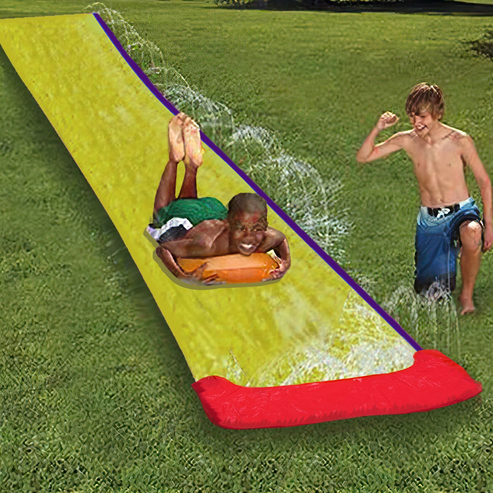 Enkele Opblaasbare Waterglijbaan Mat Zomer Waterskiën Splash Spelen Speelgoed Outdoor Surfplank Zomer Gazon Water Splash Waterglijbaan 4.5M