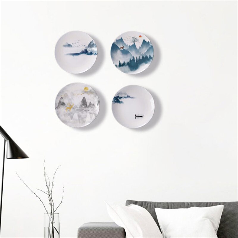 Plato colgante de pared con pintura de paisaje moderno de cerámica, Plato decorativo de porcelana creativa, adornos de decoración de entrada de la casa