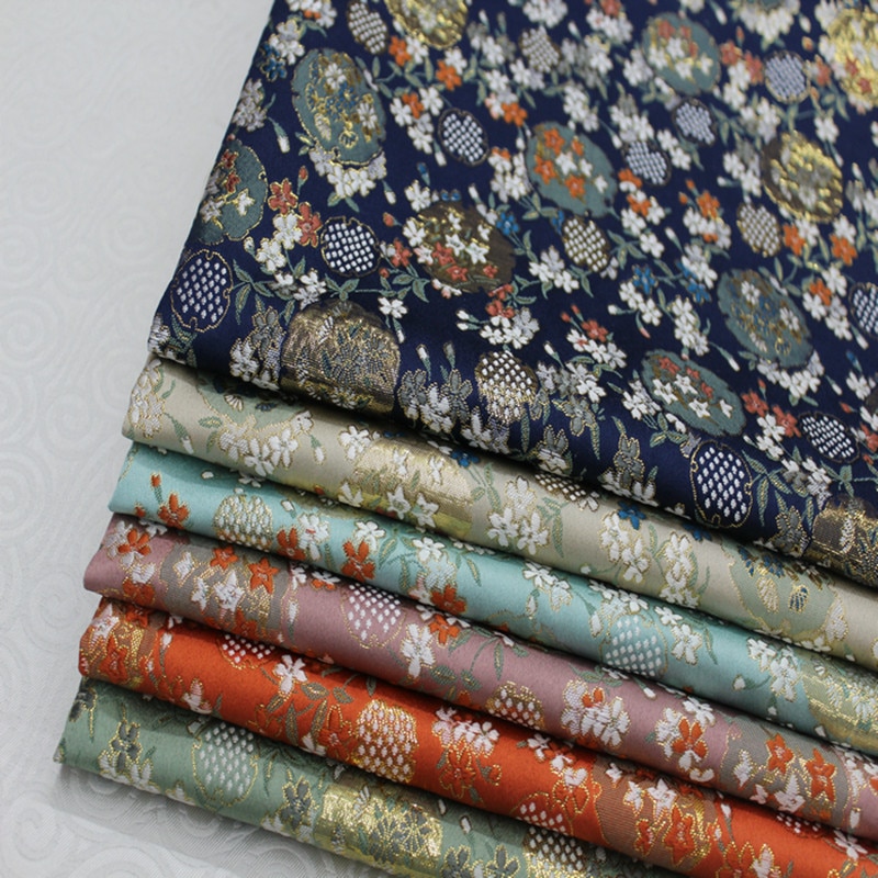 CF78 1 Yard Japanese Style Floral Silk Brocade Jacquard Fabric Kimono Clothing Fabric Korean Style Cushion Cover DIY Fabric