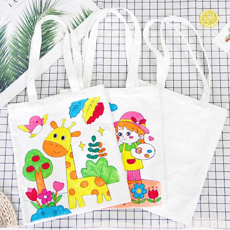 Sac à main en toile de grande taille pour enfant, sac à bandoulière de 56cm, bricolage, dessin, coloriage, artisanat, Art, Graffiti, peinture