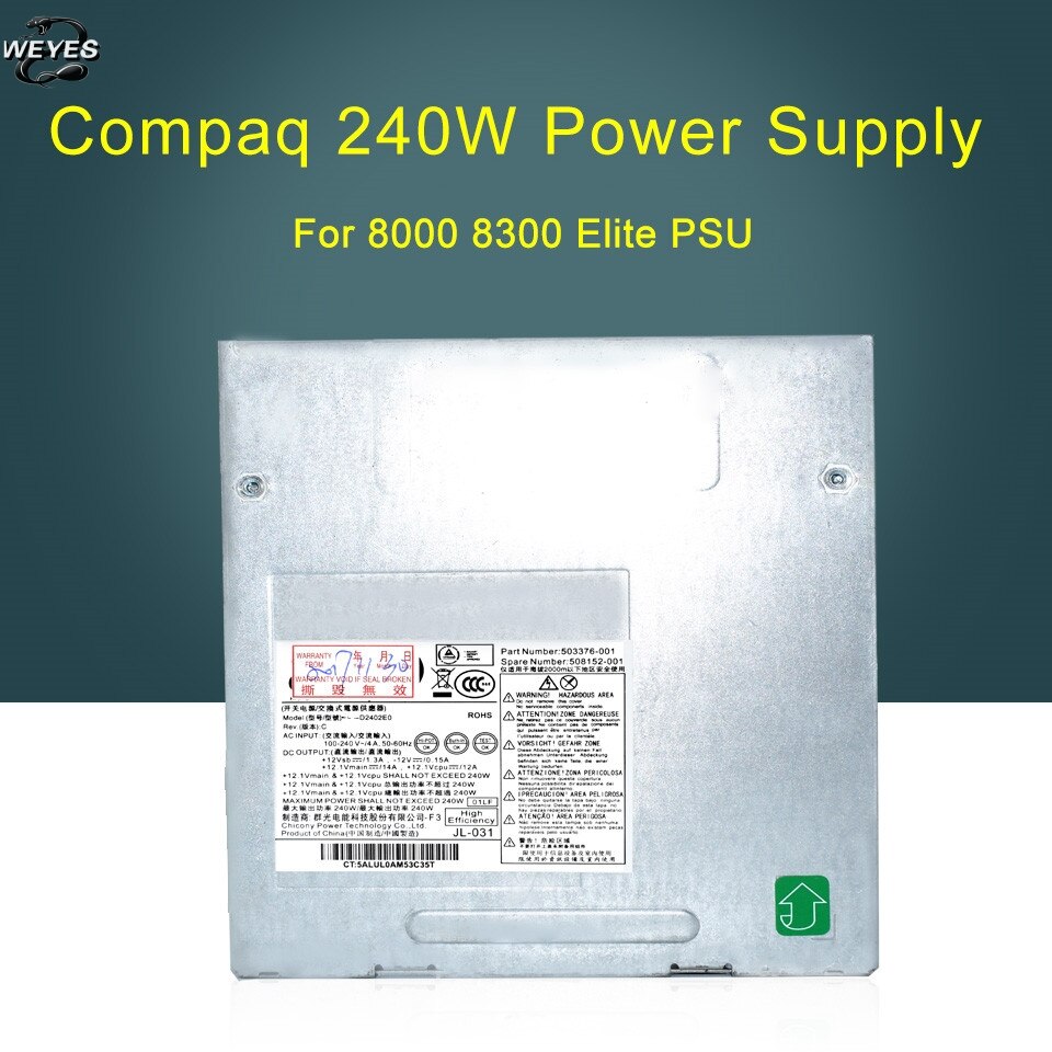 original 240W Power Supply for Pro 6000, 6005 6200 & Elite 8000, 8100, 8200 SFF 503376-001 508152-001 well tested