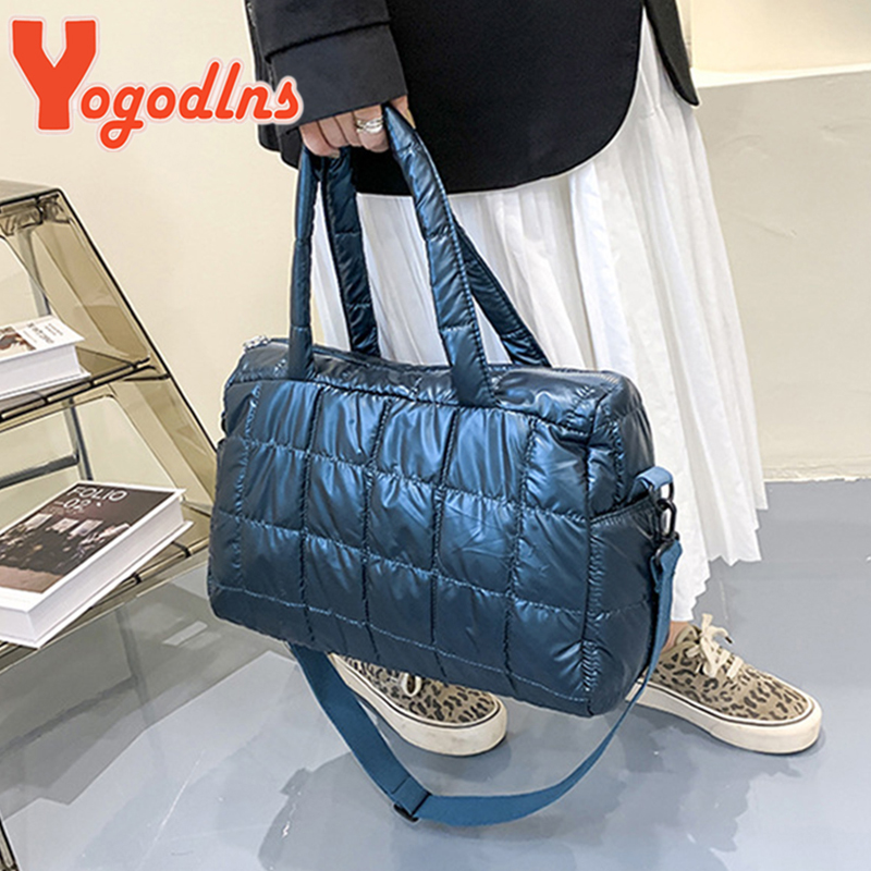 Yogodlns Luxe ruimte gewatteerde katoenen handtas Grote capaciteit schoudertas Waterdichte nylon tas Reizen naar beneden Crossbody tas Portemonnee Bolsa