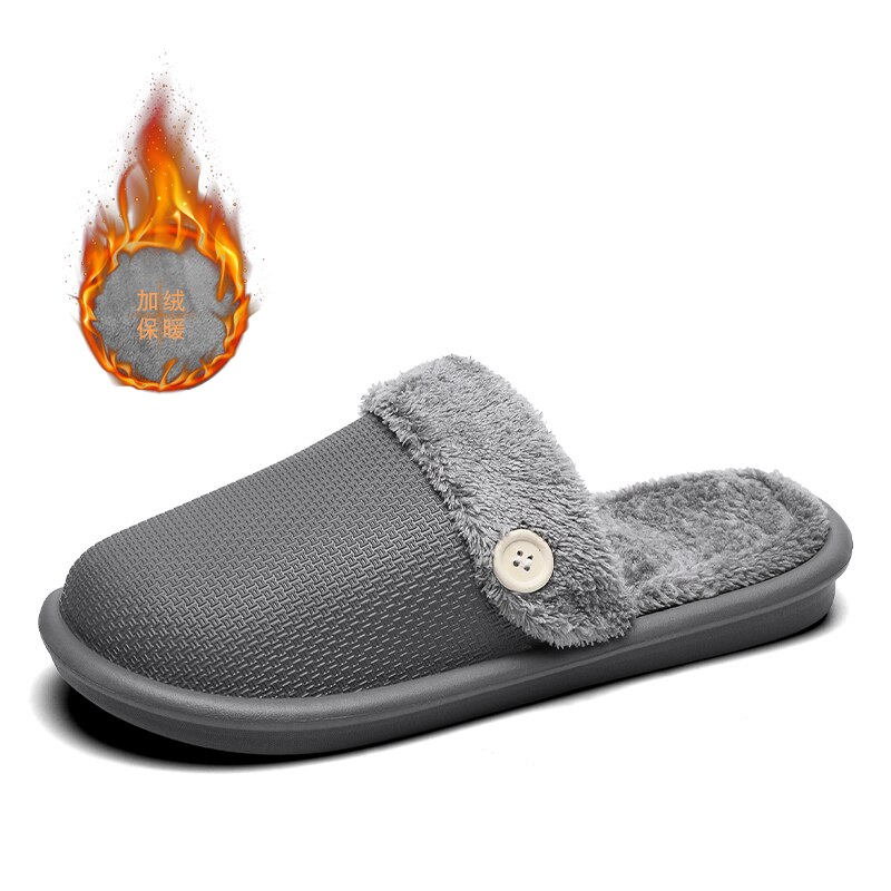 Zapatillas de EVA impermeables para hombre, pantuflas calientes de felpa informales para interior, de algodón, pantuflas para el hogar, invierno,: Gray / 44-45