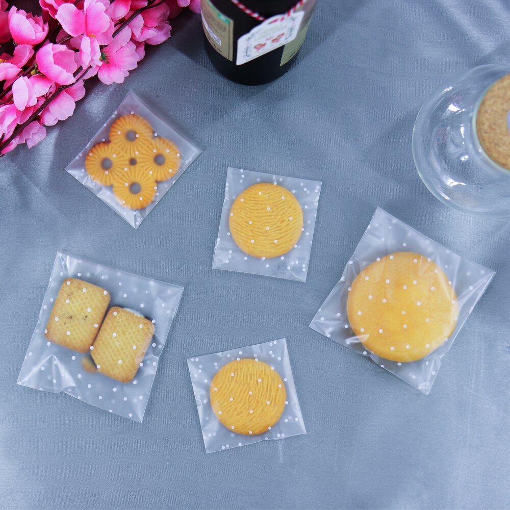 100PCS Transparent Dot Cookie Candy Bag Candy Bag Package For DIY Wedding Birthday Goodies Snack Baking Plastic Bag