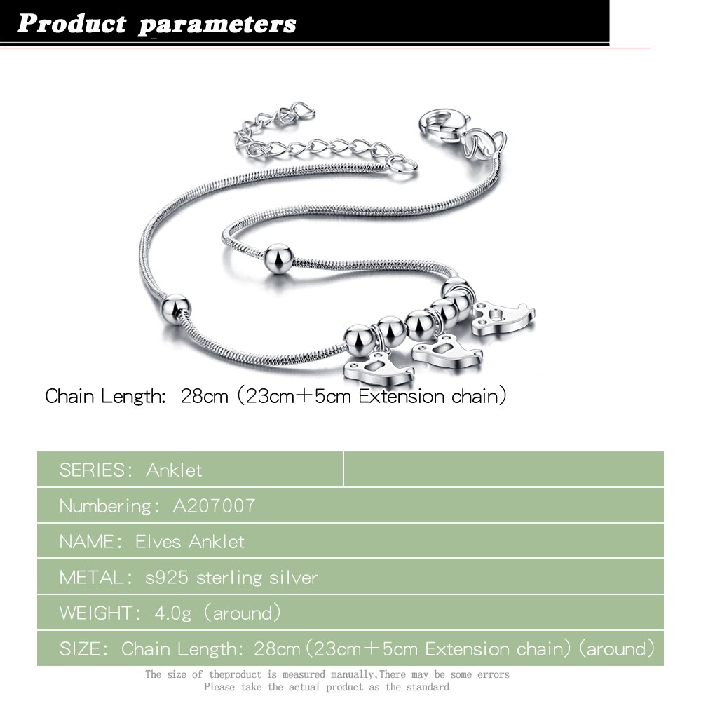 Ciondolo speciale da donna in argento Sterling 925 con ciondolo a forma di cartone animato femminile estate popolare gioielli in argento 28cm braccialetto alla caviglia a catena