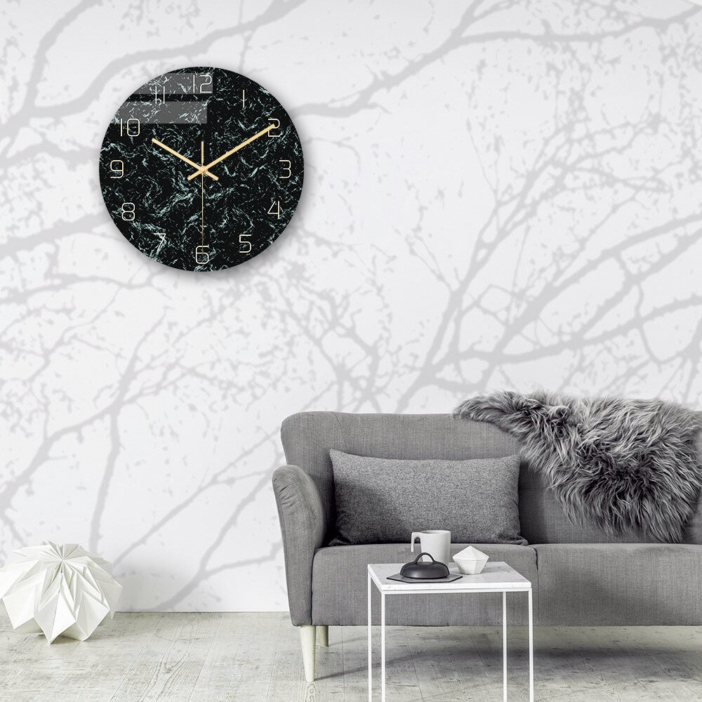 30CM Acrylic Wall Clock Quartz Analog Marble Clock 3D Chic Marble Print Modern Round Wall Watch Nordic Creativity Home Decor
