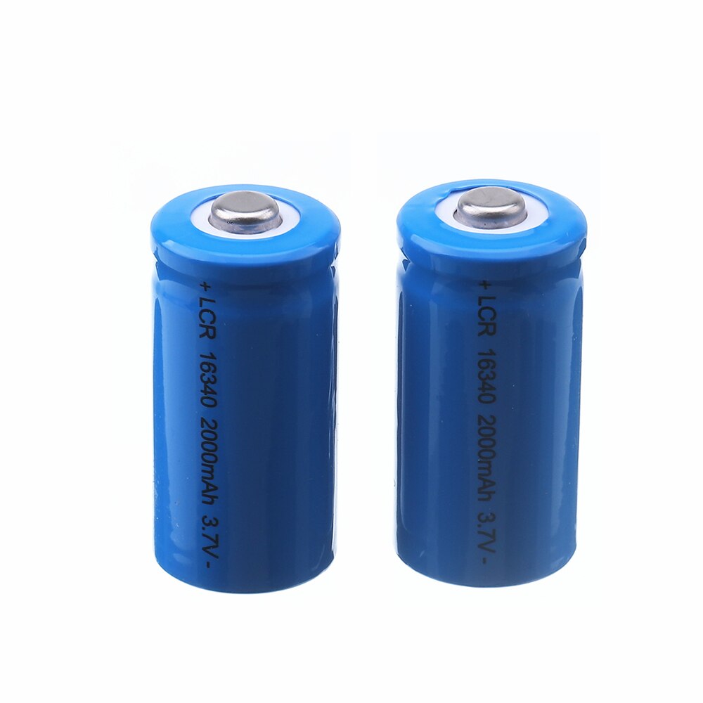 16340 Battery 3.7V 2000mAh Lithium Rechargeable Li-ion Cell For CR123A, CR17345, K123A, VL123A, DL123A, 5018LC, SF123A, EL123AP: 2pcs