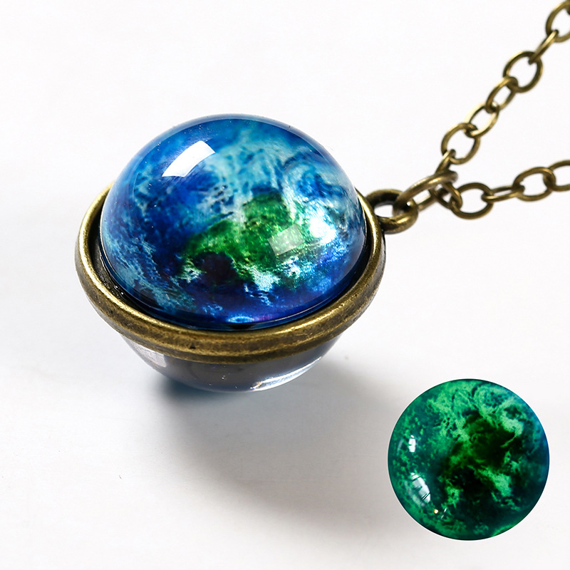 Handmade Universe Star Ball Pendant Necklace Double Sided Glass Ball Glowing Pendant Gold Chain Luminous Planet Jewelry Unisex: style 3