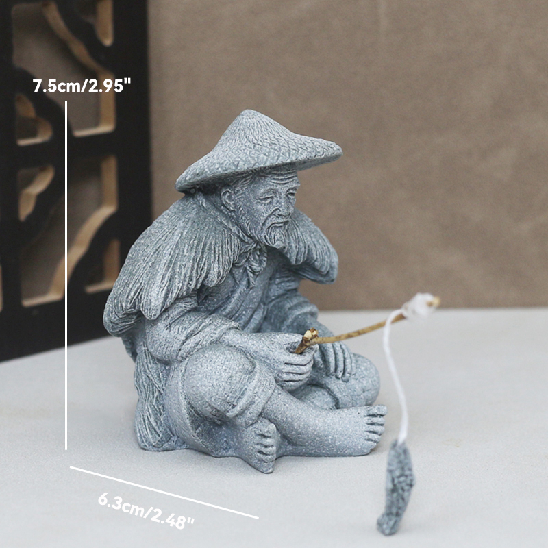 Figurita de piedras de arena de ajedrez, juego de pescador antiguo en miniatura, adornos para acuario, bonsái de jardín de hadas, decoración de habitación de paisaje de rocalla: Blanco