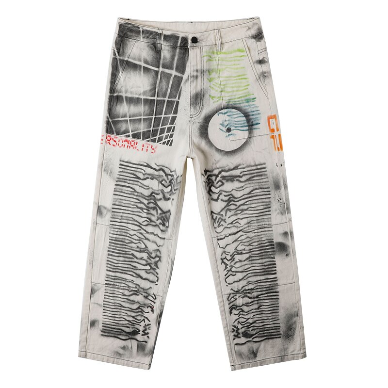 Uncledonjm streetwear mænd løs denim jeans graffiti vintage denim bukser harajuku joggers bukser  t2-a021: Xl
