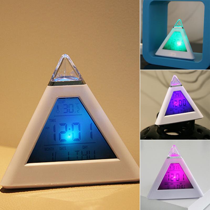 Led Digitale Klok Piramide Vorm Kleur Veranderen Temperatuur Datum Tijd Display Voor Thuis E2S