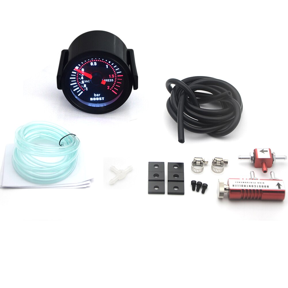 2 " 52mm turbo boost gauge  -1-2 bar bil rök len med justerbar auto turbo boost controller kit: Med röd kontroll