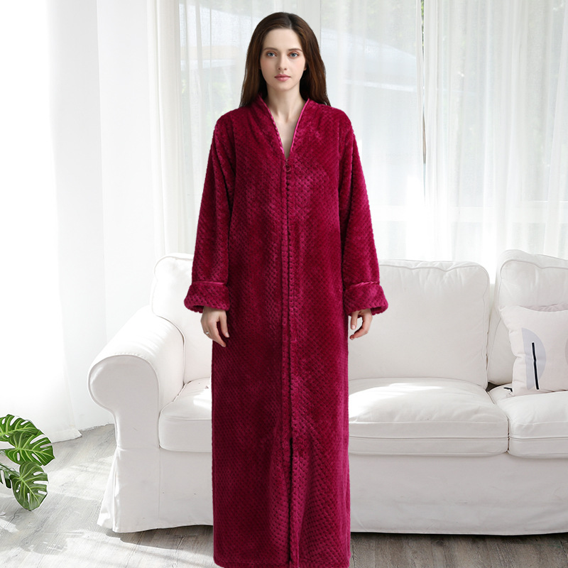 Frauen Winter Extra Lange Warme Jacquard Flanell Bademantel Schwangere Zipper Plus Größe Morgenmantel Lounge Korallen Fleece Bademantel