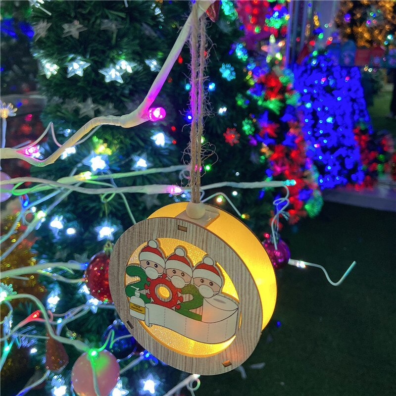 Adornos navideños luminosos, luz Led de madera, decoración colgante de adorno colgante de árbol de Navidad para miembros de la familia