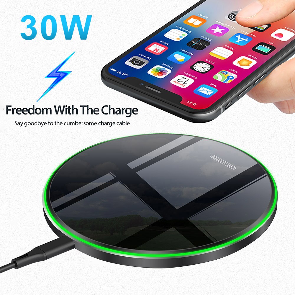 FDGAO-cargador inalámbrico para móvil, cargador inalámbrico rápido de 30W para Samsung S20, S10, Note 20, iPhone 12 Pro Max, 11, 8, X, XS, XR, Xiaomi Mi 10, 9, Huawei Mate 40 Pro