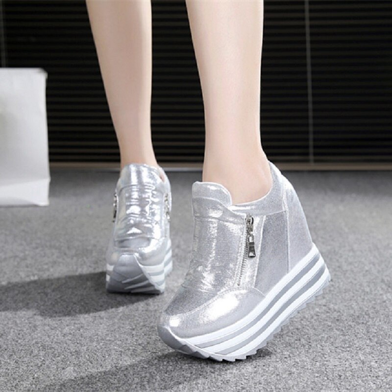 Kvinder sneakers forår efterår høje hæle damer fritidssko kvinder wedges platform sko kvindelige tyk bund sneakers