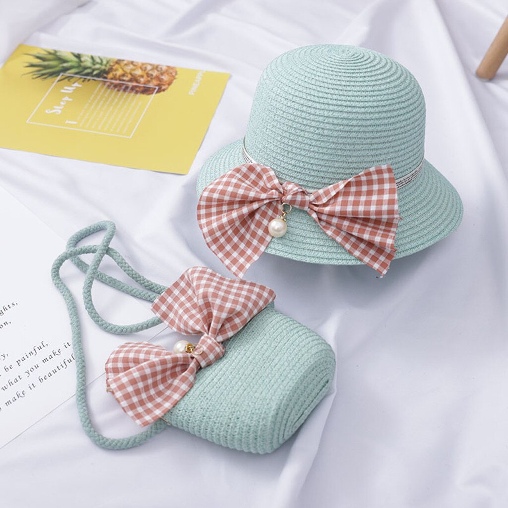 Meisjes Strohoed Leuke Prinses Hoeden Kids Summer Straw Hat Strik Strand Zon Hoeden Voor Meisjes Kinderen Zon hoed: Green