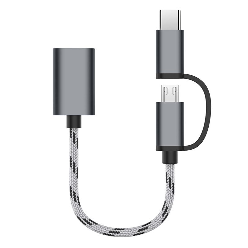 2 In 1 Type-C Micro Usb Naar Usb 3.0-Interface Otg Adapter Kabel Interface Converter Voor Samsung Xiaomi huawei Adapter Kabel Lijn: Grey