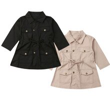 niños niñas otoño solapa cuerno manga larga cortavientos Trench niño Casual cordón bolsillo abrigos