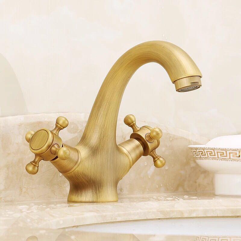 Badeværelse massiv messing bronze dobbelt håndtag kontrol antik vandhane køkken badeværelse håndvask blandebatteri robinet antik vandhane: Orange