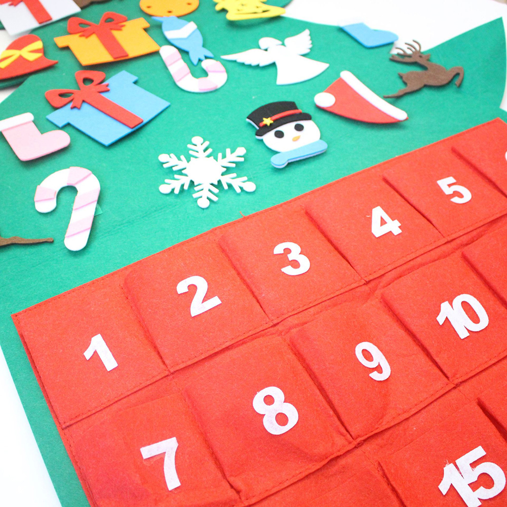 Árbol de Navidad de fieltro, calendario de adviento para cumpleaños, calendario de adviento de tela con bolsillos, decoración de Año