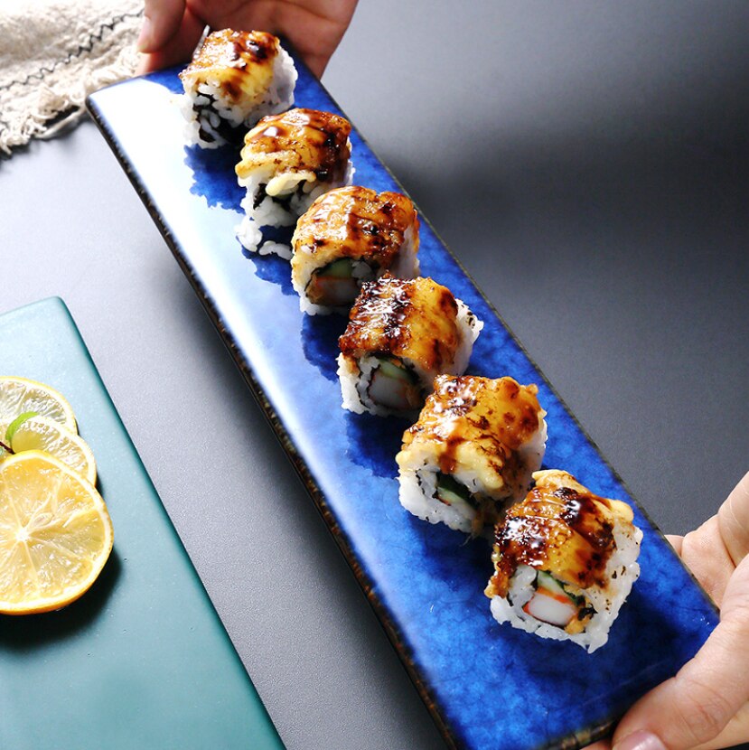 Assiette rectangulaire en céramique longue | Fournitures de Restaurant, assiette à Sushi, planche à pâtisserie, plateau de service pour fournitures de cuisine