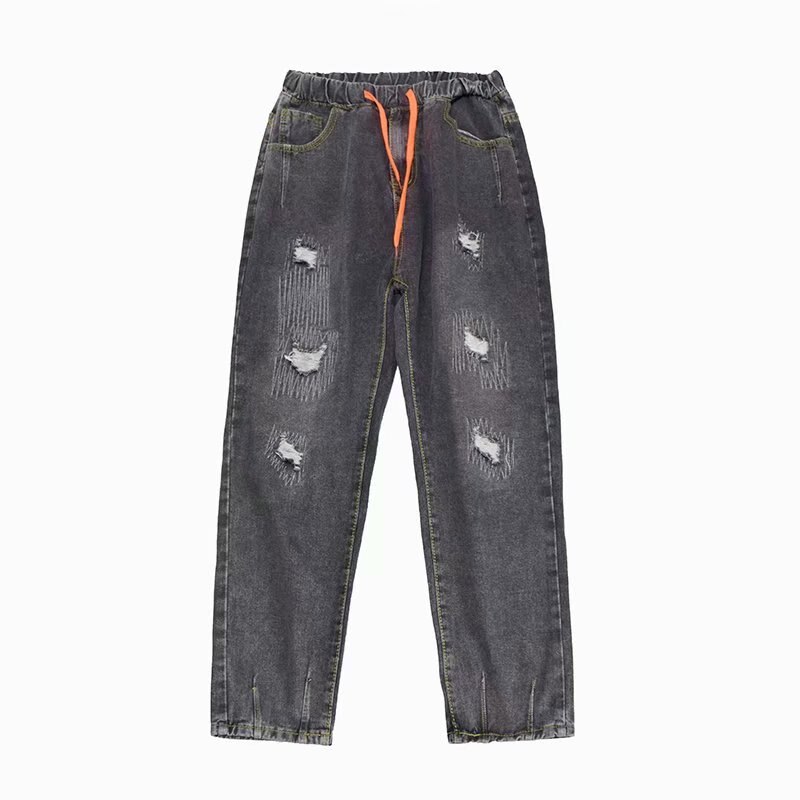 Hål jeans herr vår sommar höst tidvatten märke lösa vida ben pappa byxor herr trend vilda raka niopunkts byxor herr