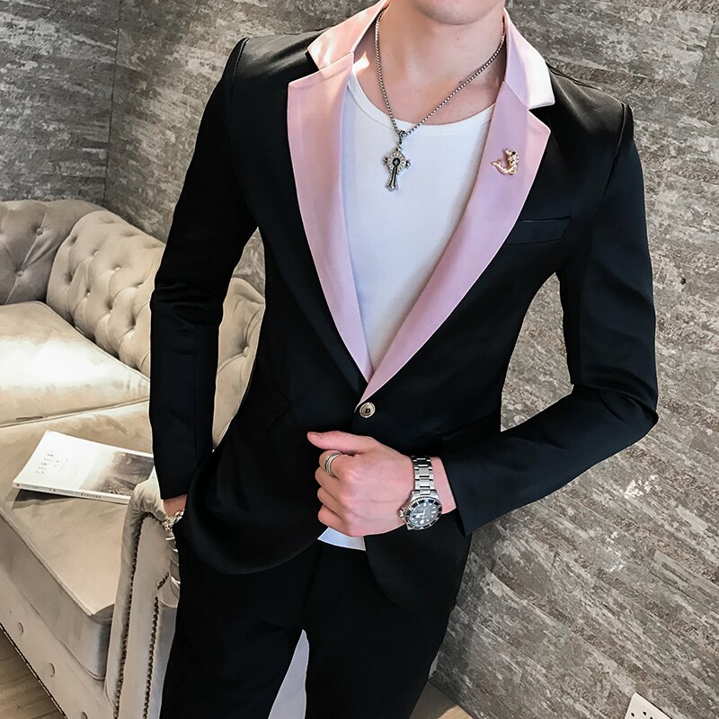 Djup v sexig outfit herr snygg kavaj 4 färger brittisk stil slim fit kostym jacka herr kappa terno masculino väst kostym homme: Svart / Xxl