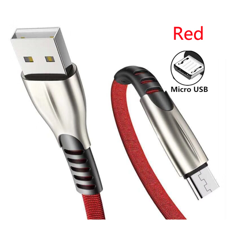 Fast Charge Micro USB Type-c Zinc Alloy Braided Cable For Samsung S6 S7 S8 S9 S10 J3 J5 J7 A5 J1 J4 J6 A6 A8 Plus: Red For Micro