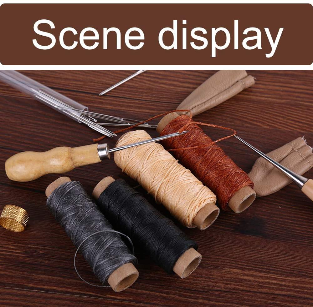 IMZAY-Kit de costura de cuero con hilo encerado, agujas de coser de cuero con ojo grande, cinta métrica, conjunto de herramientas de costura para artesanía de cuero