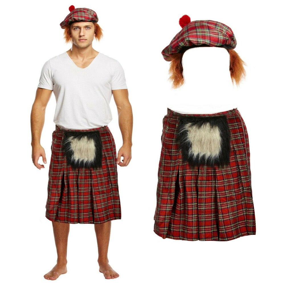 Traje escocés trajes peluca sombrero Plaid hombres... Grandado