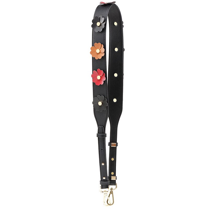 Luxury DIY Handbag Strap PU Leather Flower Women Bag Shoulder Straps for Handbags Casual Replacement Straps for Bags: BLACK B