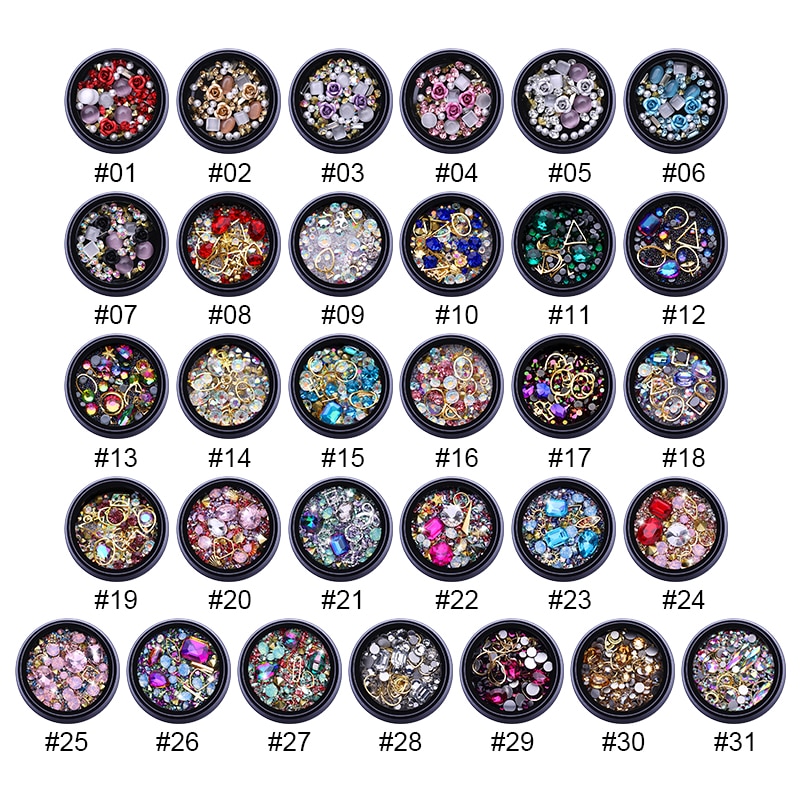 1 stk 3d negle rhinestones sten blandede farverige gør-det-selv-decals med neglebuede pincetkrystaller nail art gør-det-selv dekorationer