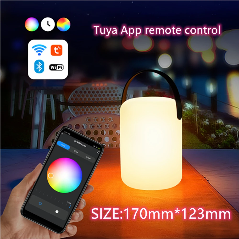 Tuya-Controle Remoto Inteligente RGB LED Table Lamp, impermeável, sem fio, carregamento USB, Camping ao ar livre, Decoração portátil, 16 cores: CINZA