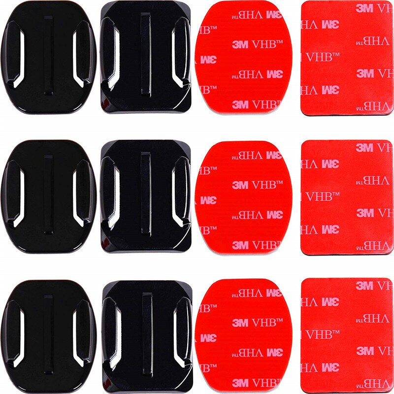 Soportes adhesivos para GoPro 9 8 7 5 6, soportes planos curvos 3M, almohadillas adhesivas para Go Pro Xiaomi Yi SJCAM, cámara de acción, tablero para casco, coche: 12PCS