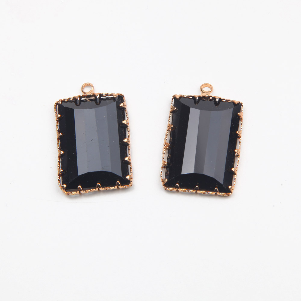 Rechthoek Facet Glas Bedels Voor Sieraden Maken Ketting Hangers Bevindingen Levert Diy Accessoires 19*26Mm: M / Black