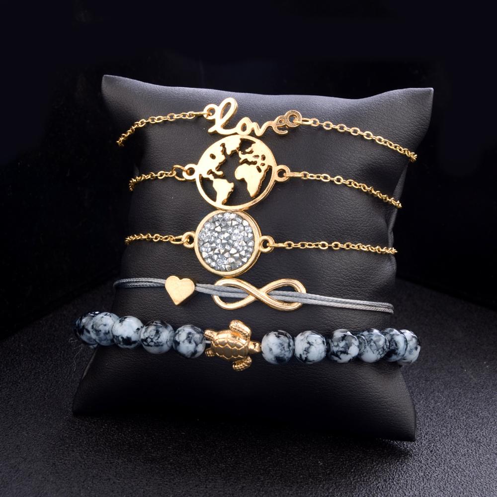 4/5 Stuks Bohemian Kaart Schildpad Liefde Strand Armband Set Leuke Ananas Shell Kwastje Armband Set Voor Vrouwen Armband Sieraden