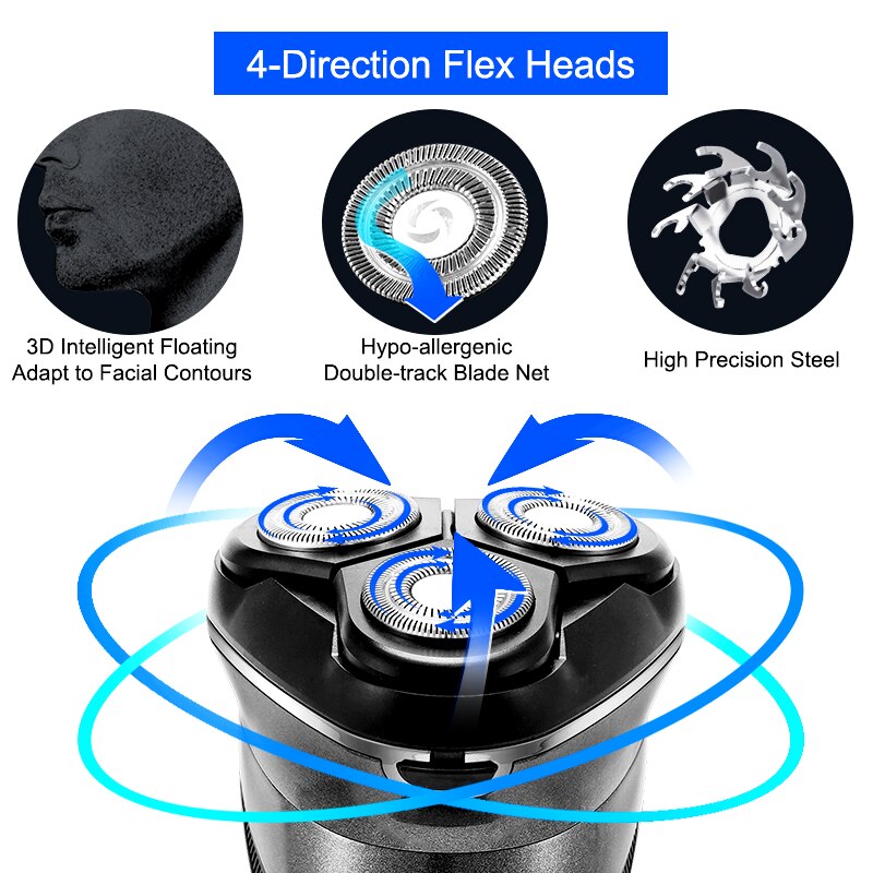 Powerful Cordless LCD Electric Shaver with Charger Base Wet Dry Beard Electric Razor Rechargeable Facial Shaving Machine For Men