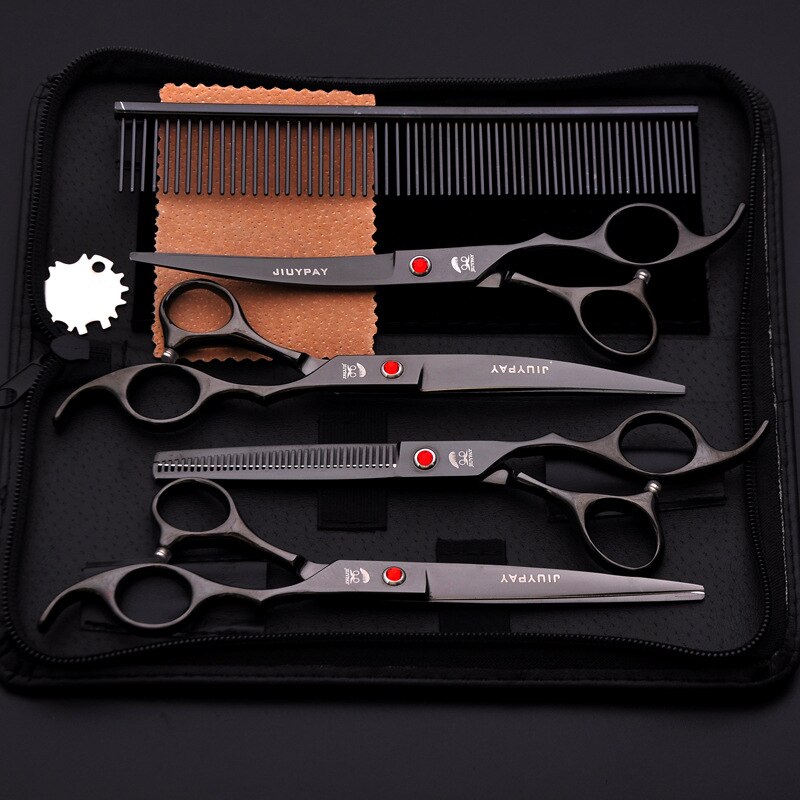 5Pcs Rvs Honden Grooming Schaar Kat Haar Dunner Shear Scherpe Rand Schaar Voor Honden Dier Kapper Snijden tool: Black