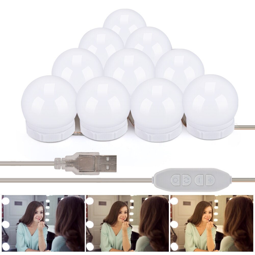 Makeup Mirror Vanity LED Light Bulbs Kit USB Charging Port Cosmetic Lighted Bulb Adjustable Make up Mirrors Brightness lights