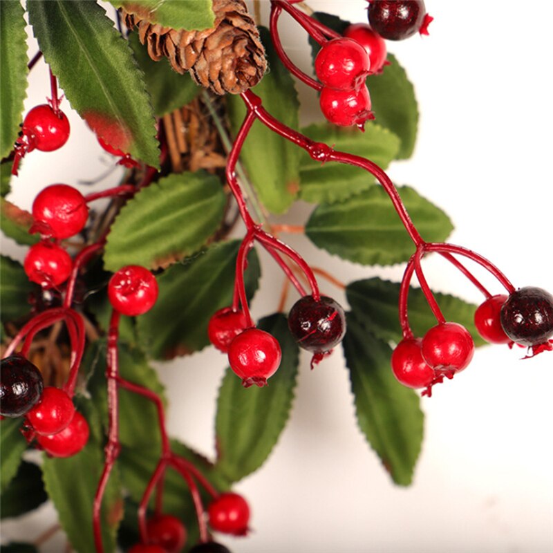 Christmas Wreath Door Decoration Artificial Foam Berry Wreath With Natural Pine Cone Pendant Wall Decor Wreath 40cm