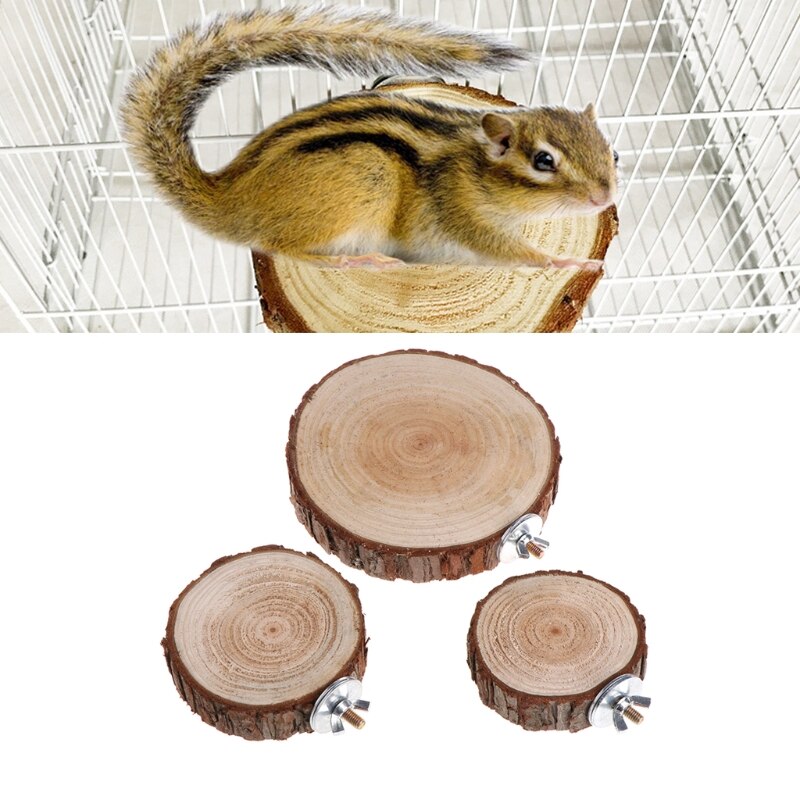 Y1UU Pet Parrot Bird Cage Perch Platform Round Wooden Stand Board For Chinchilla Squirrel Birds