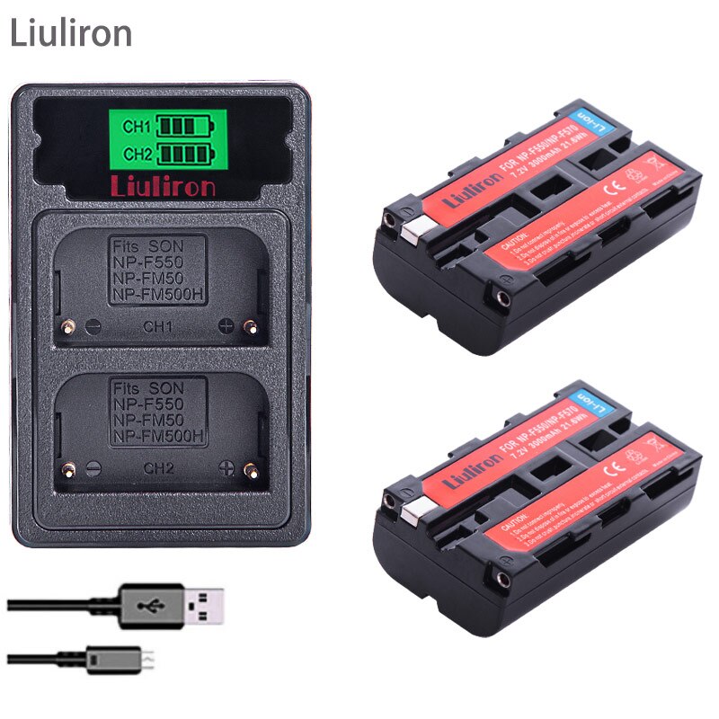 NP-F550 baterías + NP-F530 NP F550 F570 cargador para Sony NP-F570 CCD-SC55 CCD-TRV81 DCR-TRV210 MVC-FD81 NP-F730 NP-F750 Hi-8: charger and 2battery