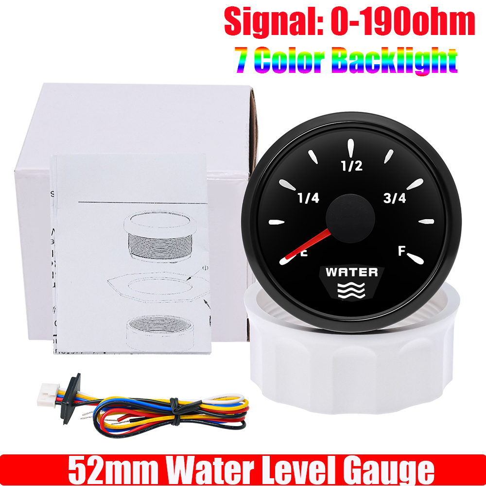 7 Color Backlight 52mm Water Level Gauge 0-190 Ohm Water Level Sensor Waterproof Water Tank Meter Indicator for Boat Car 12V 24V: army green